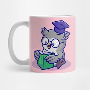 Cute Owl Reading Book With Glasses And Graduation Cap Cartoon Mug